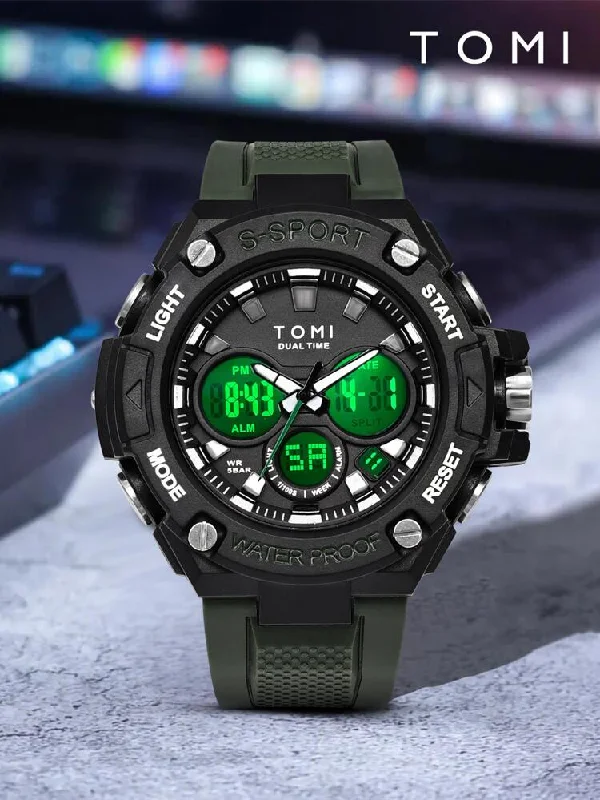 vintage-style watches for men with mechanical movement and leather band-TOMI T-227 Men's Sports Watch Digital Military Sports Watch