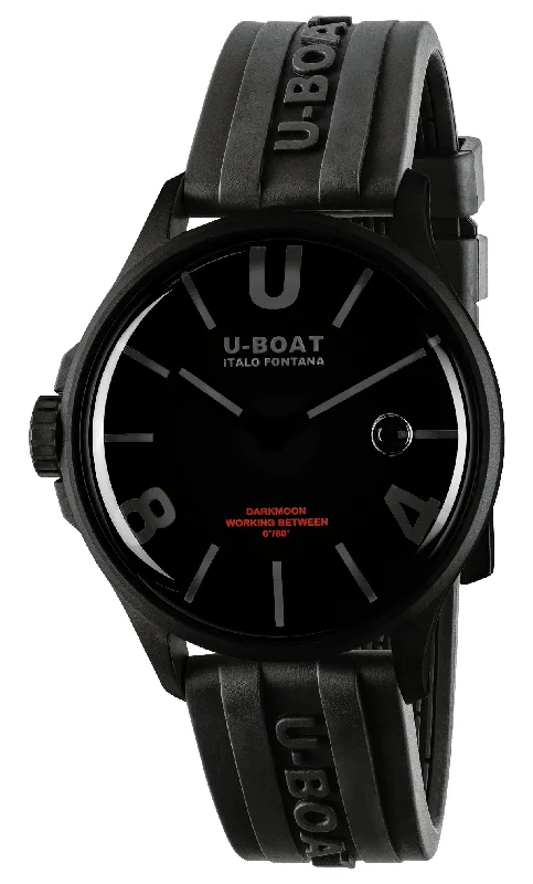 watches for men with carbon fiber design for modern aesthetics-U-Boat Darkmoon Black PVD Black Dial Black Rubber Strap Quartz Mens Watch 9545