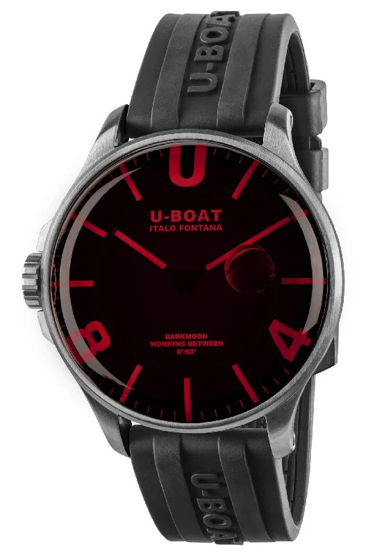 hybrid watches with fitness tracking and analog design-U-Boat Darkmoon Stainless Steel Black Dial Black Rubber Strap Quartz Mens Watch 8465