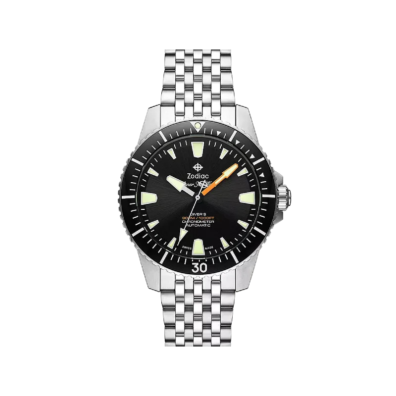 luxury watches with unique design and high-performance movement-Zodiac Super Sea Wolf Pro-Diver Automatic Stainless Steel Watch